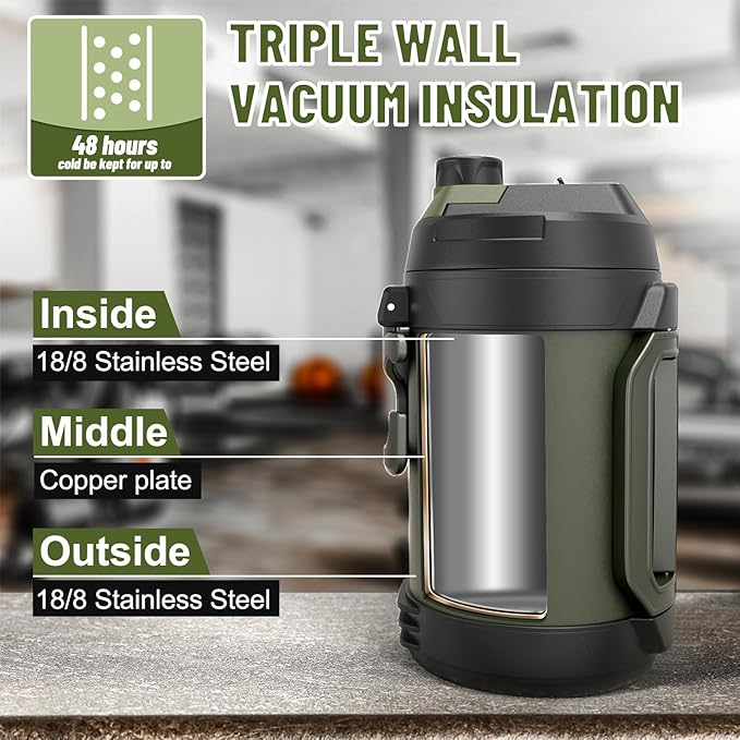 1 gallon water jug, 128 oz Large Insulated Stainless Steel Sports Water Jug, Large Triple Wall Vacuum Insulation Water Bottle-Keeps Cold up to 48 Hrs-Sweat Proof, for Gym, Hiking & Camping