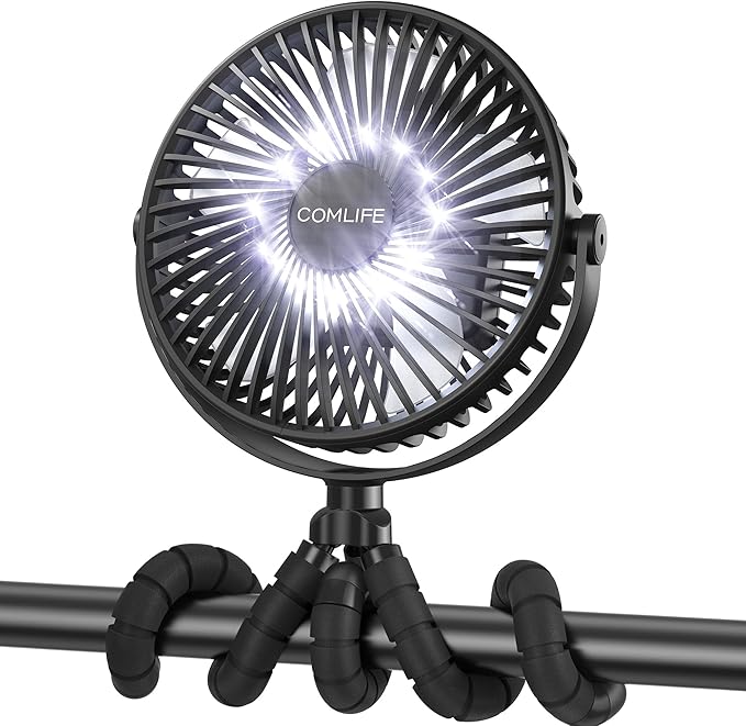 Camping Fan with LED Lantern-10000mAh Rechargeable Battery Operated Fan, 47H Run Time Max,3 Speeds,3 Timer,7 Inch Portable Clip on Fan for Stroller Treadmill Tent RV Outdoor Emergency Outage Hurricane