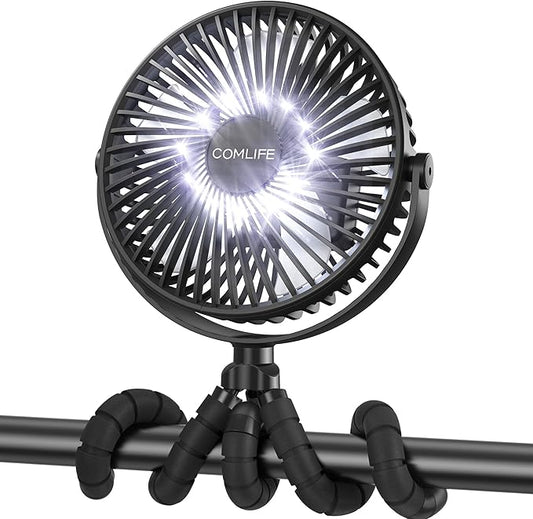 Camping Fan with LED Lantern-10000mAh Rechargeable Battery Operated Fan, 47H Run Time Max,3 Speeds,3 Timer,7 Inch Portable Clip on Fan for Stroller Treadmill Tent RV Outdoor Emergency Outage Hurricane