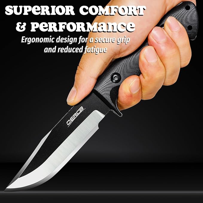 OERLA TAC OLK-033RD Outdoor Knife Fixed Blade Camping Hunting Survival Field Knife 420HC Full Tang Steel with Kydex Sheath and EDC Tactical Belt Clip
