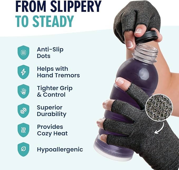 Dr. Frederick's Original Grippy Arthritis Gloves for Women & Men - Anti-Slip Compression Gloves for Arthritis Pain Relief - Small