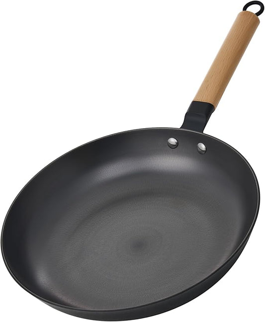YUTANN Non Stick 12 inch Frying Pan, Lightweight Cast Iron Pan, Preseasoned Cast Iron Skillet with Wooden Handle, Cooking Pan Induction Frying Pan Easy Cleanup, Oven Broiler Safe 500F