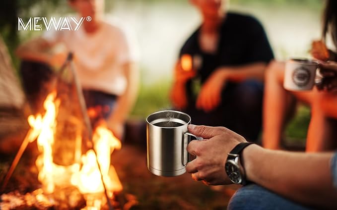 MEWAY 12oz Coffee Mug With Handle 4 Pack Bulk,Stainless Steel Insulated Travel Tumblers With Sliding Lid,Double Wall Vacuum Camping Cup for Hot & Cold Drinks Tea (Mix,Set of 4)