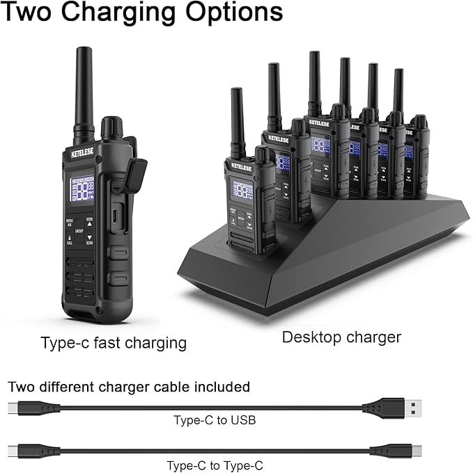 T3G Heavy Duty Walkie Talkies, IP67 Waterproof Two Way Radio with Earpiece, Triple Proof, Three Charging Options, USB, NOAA, Emergency GMRS 2 Way radios(6 Pack), Black/Grey