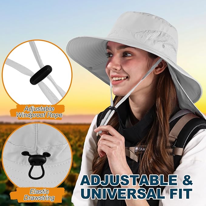 ZOORON Sun Hat for Men Women Fishing Hat with Neck Flap Wide Brim Bucket Hat UV Protection for Beach Camping Hiking