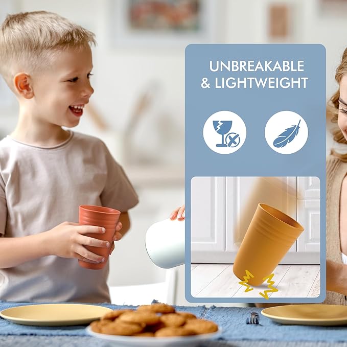 HOTEC 8-Pack 15oz Plastic Cups, BPA-Free Reusable Drinking Cup set, Unbreakable Tumblers, Dishwasher Safe Water Plastic Glasses, Multicolor