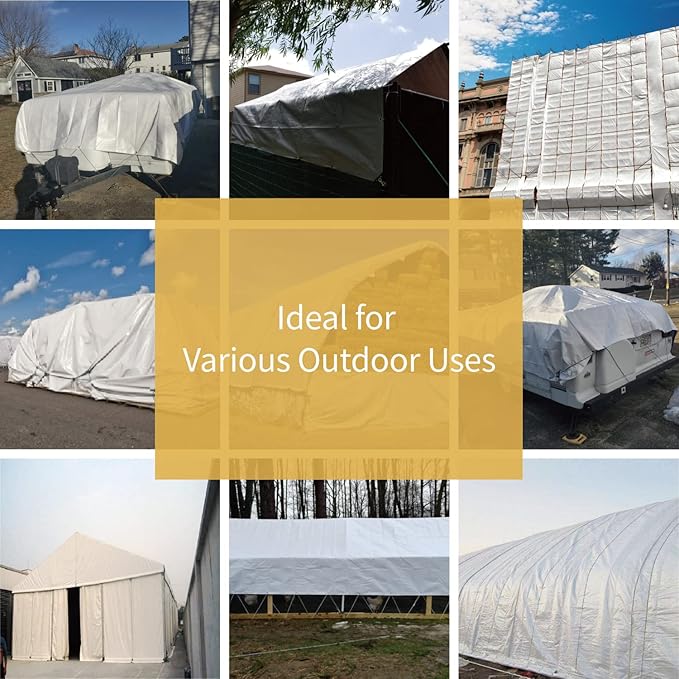 GUARD SHIELD White Tarp 8x8 Feet Medium Duty All Purpose Poly Tarps Cover 7mil