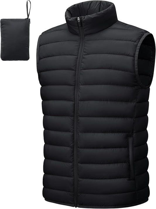 Cotrasen Men's Puffer Lightweight Vest Packable Outerwear Vest Warm Winter Outdoor Sleeveless Jacket for Travel Running
