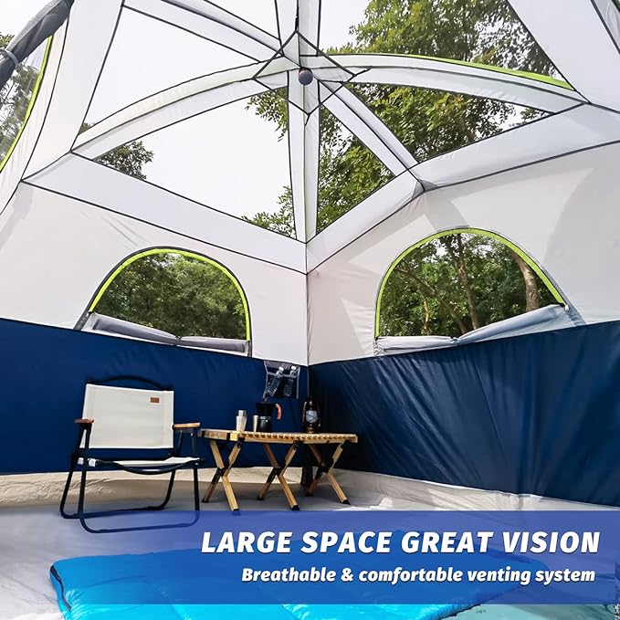UNP Tents 6 Person Waterproof Windproof Easy Setup,Double Layer Family Camping Tent with 1 Mesh Door & 5 Large Mesh Windows -10'X9'X78in(H)