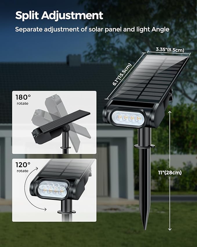 Solar Spot Lights Outdoor, 12 RGB Color Modes Landscape Light Waterproof IP67 with Remote Control, 2-in-1 Color Changing RGB/Cool/Warm White Solar Lights Outdoor for Yard Garden Pool 4 Pack