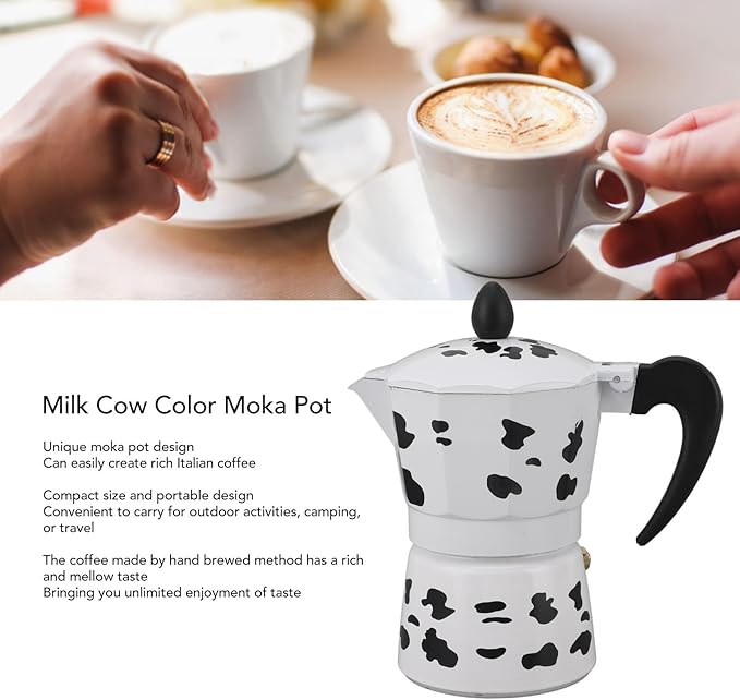 Coffee Pot,Coffee Pot Household Hand Pour Kettle Concentrated Milk Cow Color with Italy Aluminium for Kettle Boil for Home Cafe Outdoor Activities Camping Travel (3 Cups 150ML)