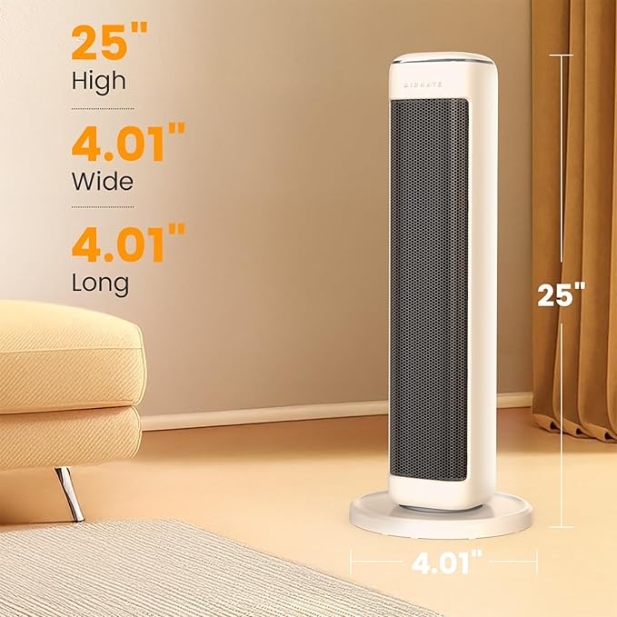 AIRMATE 25" Space Heater for Indoor Use Large Room, Ceramic Tower Electric Heater with Thermostat, Oscillating Room Heater with Timer, Remote Control, Overheat Protection heater for Bedroom(Beige)