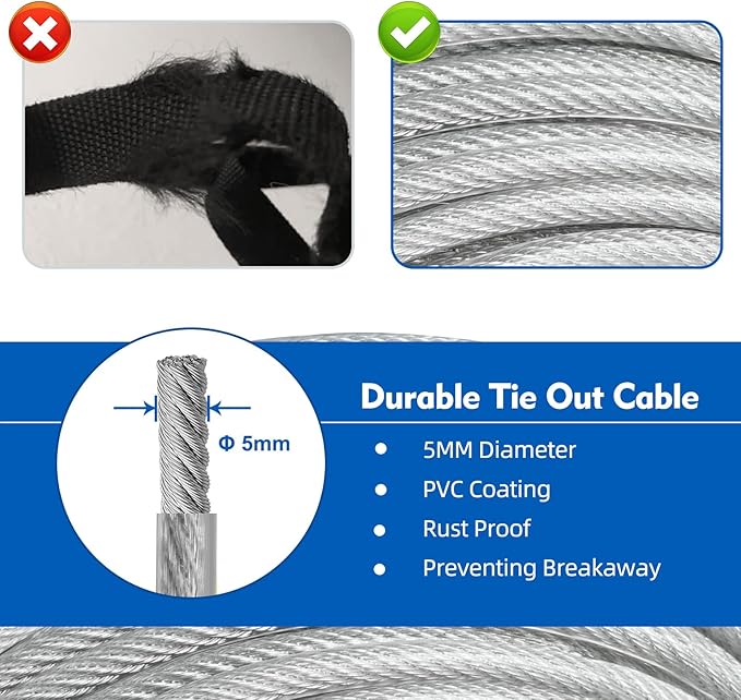 100FT Dog Runner for Yard with 10FT Tie Out Cable - Heavy Duty Trolley System for Large Dogs Up to 250LBS, Backyard/Park/Camping Use (Silver, 100FT+10FT)