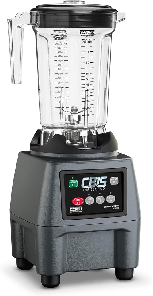 Waring Commercial CB15P Ultra Heavy Duty 3.75 HP Blender, Electric Touchpad Controls with BPA Free Copolyester 1 Gallon Container, 120V. 5-15 Phase Plug,Stainless Steel, Black