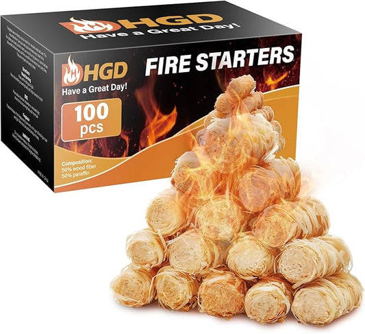 HGD Fire Starter(100 PCS), Natural Charcoal Starters, Indoor Outdoor Use, Weather-Resistant
