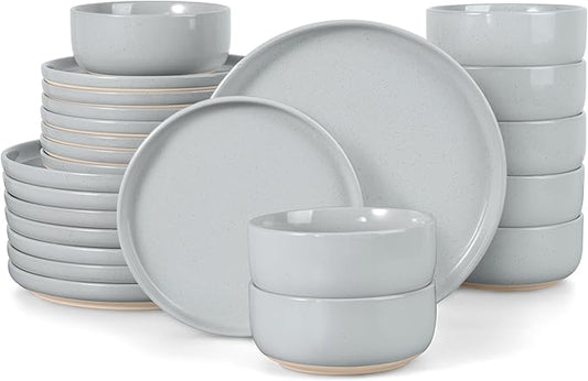 LIANYU Ceramic Dinnerware Dish Sets, Plates and Bowls Sets for 8, 24 PCS Dishware with Dinner Salad Plate and Cereal Bowls, Oven & Dishwasher Safe, Scratch Resistant, Glacier Gray