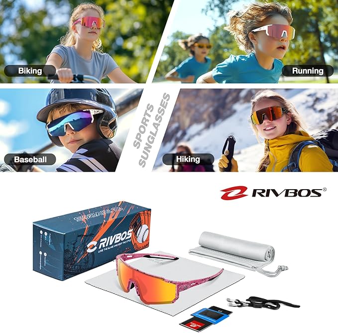 RIVBOS Youth Baseball Sunglasses for Kids(Boys&Girls) Polarized UV Protection Cycling Glasses RYS008