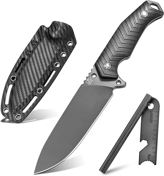 LOTHAR BAT Survival Knife, Full Tang D2 Steel Fixed Blade Knife with G10 Handle, Tactical Hunting Horizontal Carry Knives with Kydex Sheath, Bushcraft Camping Knives, Gifts For Men