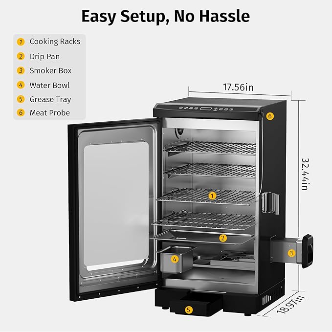 EAST OAK 30" Electric Smoker for Outdoors | Built-in Meat Probe & Up to 6× Longer Smokes on a Single Load | Side Chip Loader for Uninterrupted Smoking | Bigger Batches with 725 sq in Cooking Area