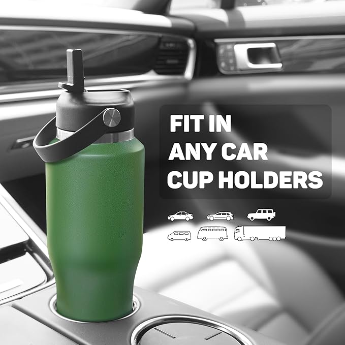 32oz Water Bottle Insulated with Powder Coated, Fit in Any Car Cup Holder, Water Bottles with Straw and Spout Lids, Stainless Steel Insulated Double Wall Leak-proof BPA Free to Keep Cold&Hot