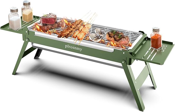 Portable Charcoal Foldable Grill, Small Grills Indoor or Outdoor BBQ Cooking Stainless Steel Desktop Charcoal Grill for Travel,Camping, Gardens, Picnics, Beach Parties, Backyard Barbecue
