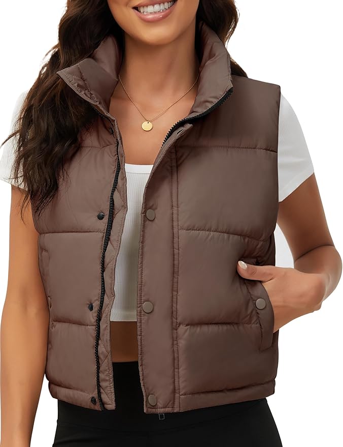 Fengbay Womens Puffer Vest Sleeveless Puffy Cropped Vests Stand Collar Vest Lightweight Bubble Quilted Vests Trendy 2025