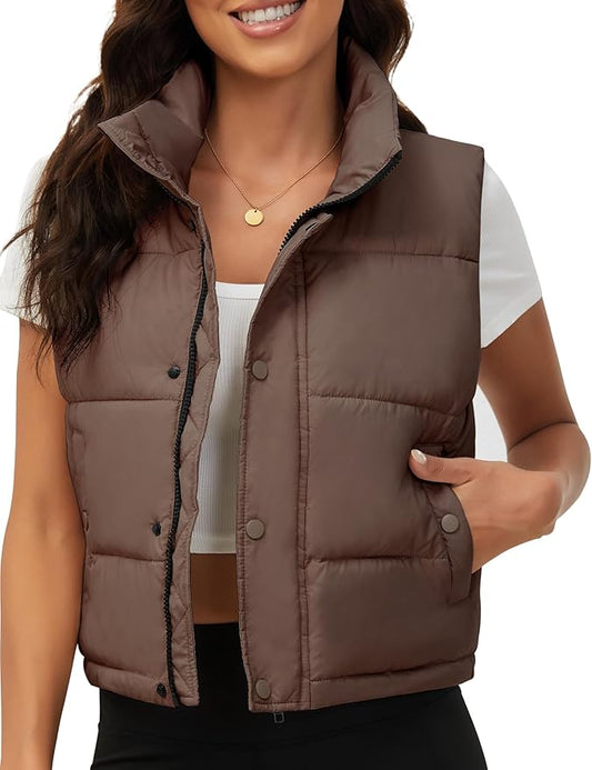Fengbay Womens Puffer Vest Sleeveless Puffy Cropped Vests Stand Collar Vest Lightweight Bubble Quilted Vests Trendy 2025