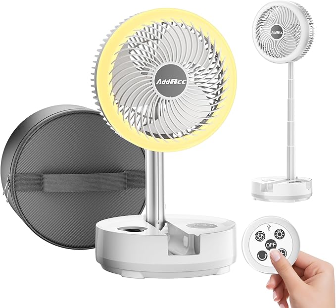 40000mAh Battery Operated Fan, Rechargeable Collapsible Fan, 106H Run, 9 Speeds Oscillating with Remote, Battery Powered with Timer & Light for Travel Cruise Essentials RV Outdoor Power Outage