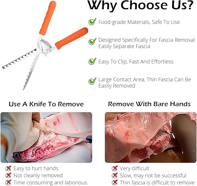 Rib Membrane Remover, Stainless Steel Cooking Accessories, Ergonomic BBQ Accessories, Dishwasher Safe Grilling Accessories, Barbecue Tool Set - Gift for Men (Orange)