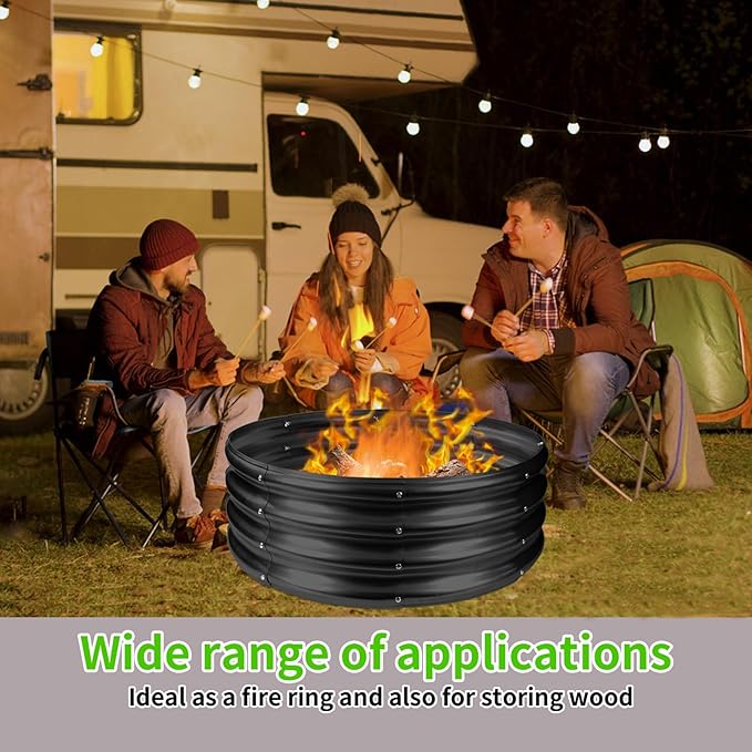 36-Inch Round Galvanized Steel Fire Ring/Fir Pit for Outdoor,Durable Round Galvanized Steel Raised Garden Bed for Planting- 3×3×1FT,0.8MM Thick (36 ins Diameter x 12 ins high, Black)