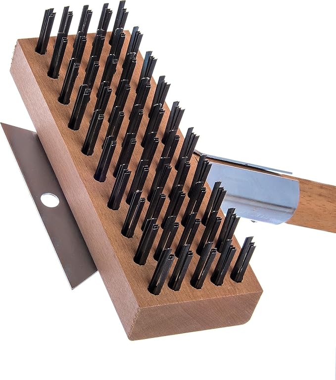 Carlisle FoodService Products Wood Oven Grill Brush & Scraper with Handle, 30 Inches, Natural