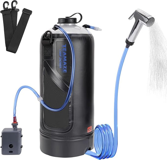 Teamaze Portable Shower,12L/3.2 Gal Solar Camping Shower Bag with Auto Pressure Pump,Portable Outdoor Shower for Camping,Beach,Hiking,RV,Pet Bath