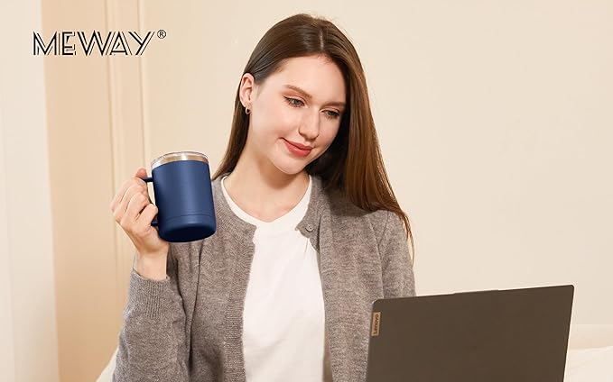 MEWAY 12oz Coffee Mug With Handle 8 Pack Bulk,Stainless Steel Insulated Travel Tumblers With Sliding Lid,Double Wall Vacuum Camping Cup for Hot & Cold Drinks Tea (Navy, 8)