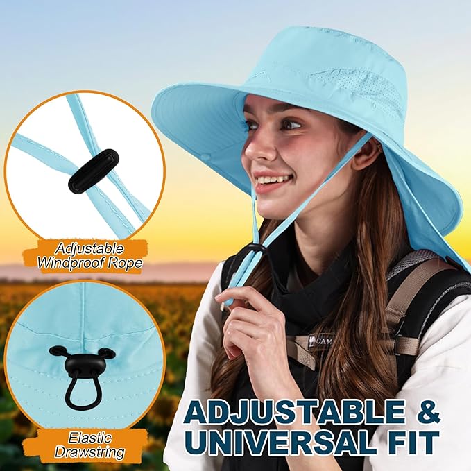 ZOORON Sun Hat for Men Women Fishing Hat with Neck Flap Wide Brim Bucket Hat UV Protection for Beach Camping Hiking