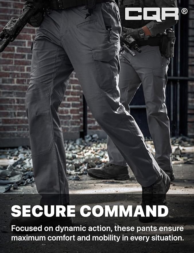 CQR Men's Flex Ripstop Tactical Pants, Water Resistant Stretch Cargo Pants, Lightweight EDC Hiking Work Pants