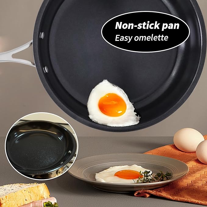 10" Nonstick Ceramic Frying Pan with Lid - PFOA & PTFE-Free, Oven & Broiler-Safe - Thick 2.5mm Four-Layer Construction, Anti-Scalding Handle for All Stovetops (Induction/Gas etc)