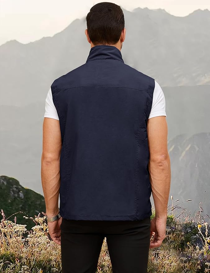 Gihuo Mens Casual Lightweight Travel Vest Summer Utility Safari Vest Sleeveless Jackets for Travel Hiking Fishing