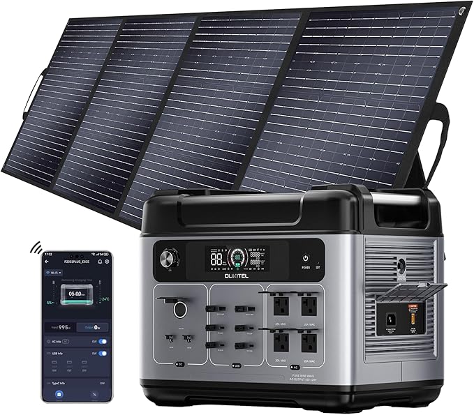 OUKITEL P2001 Plus 2400W Power Station with 400W Solar Panel, 2048Wh Solar Generator with 4 AC Outlets (5000W Peak), 1.5H Full Charging, APP Control Battery Backup for Home, Camping & RVs