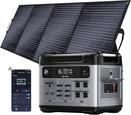 OUKITEL P2001 Plus 2400W Power Station with 400W Solar Panel, 2048Wh Solar Generator with 4 AC Outlets (5000W Peak), 1.5H Full Charging, APP Control Battery Backup for Home, Camping & RVs