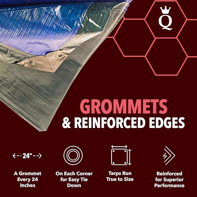 QUEEN OF TARPS | 20x30 Heavy Duty Tarp Waterproof, 120 GSM is 12 MIL, UV/Tear Resistant Tarp, Camping, Outdoor Furniture, Car, Tents, Painting, Firewood Protection | 20x30, Heavy Duty