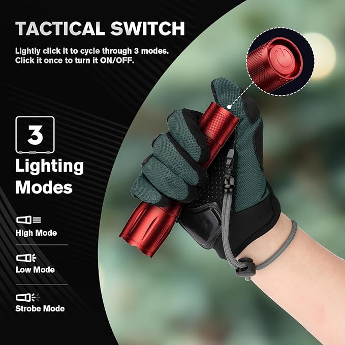 RECHOO LED Flashlight 2 Pack Red, Tactical Flashlights High Lumens with 3 Modes, Pocket Small Flash Light, Waterproof Zoomable Flashlights for Home Emergency, Camping Essentials (Battery Included)