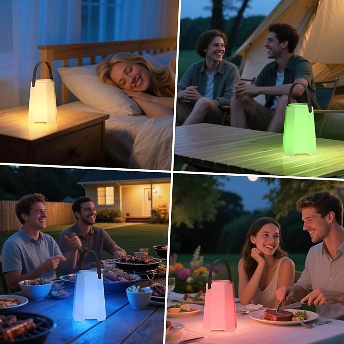 Portable Outdoor Table Lamp, Cordless Rechargeable Outdoor Table Lanterns RGB LED Lights with Remote, IP44 Water-Resistant Battery Operated Hanging Lamp for Patio Garden Camping Dining Room