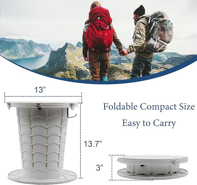 Upgraded Retractable Portable Toilet with Cushion, Adjustable Height Camping Toilets with Lid for Adults and Kids, Compact Portable Potty for Camping, Car, Travel, Boat, Tent and Emergency Use