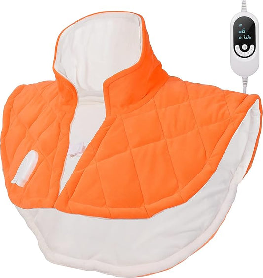 Heating Pad for Neck and Shoulders, Shoulder Heating Pads, Weighted Neck Heating Pad for Pain Relief, 6 Heat Settings Far Infrared Electric Heated Pad with Auto Off (Orange S)