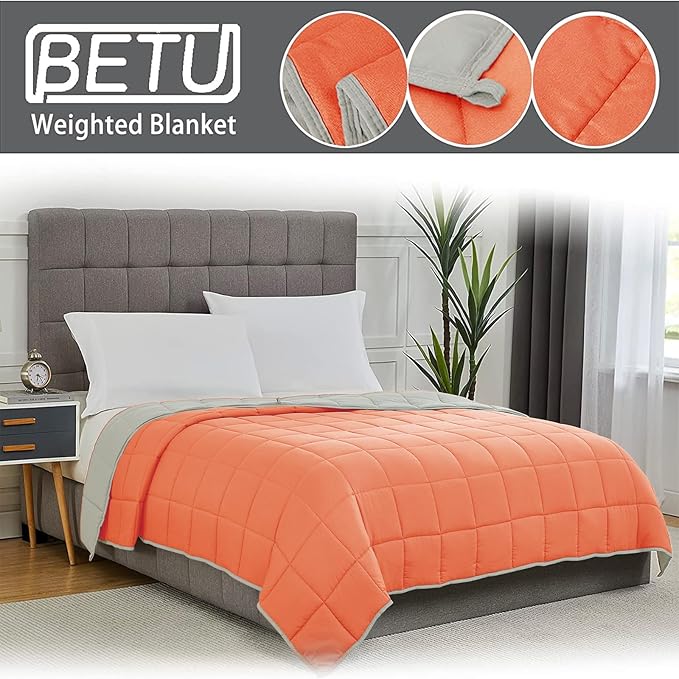 Weighted Blanket for Adults 20lbs, 48"x72" Twin Size Cooling Heavy Blanket for 130-220lbs with Premium Glass Beads, Soft Thick Big Blankets for All-Season Sleeping Comfort Breathable, Orange