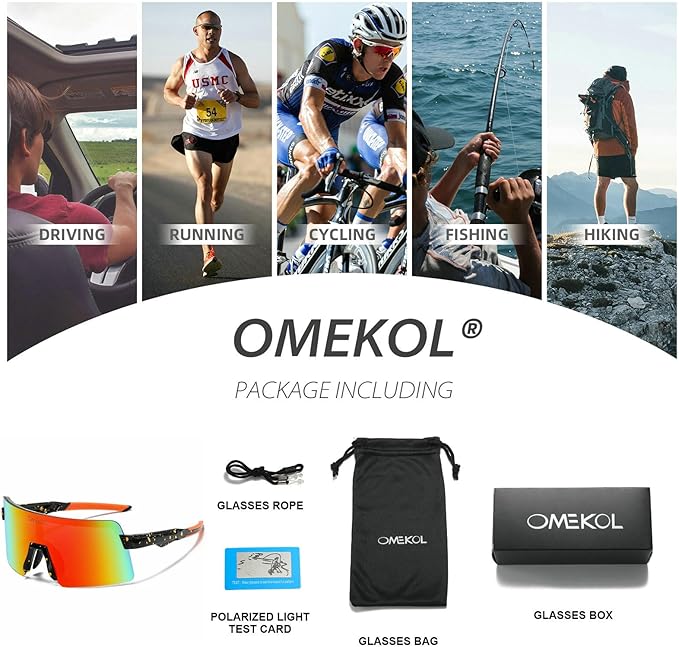 OMEKOL Two Sizes For Adults and Youth Polarized Sunglasses Men Women Outdoor Sport Baseball Glasses UV400 Cycling Eyewear