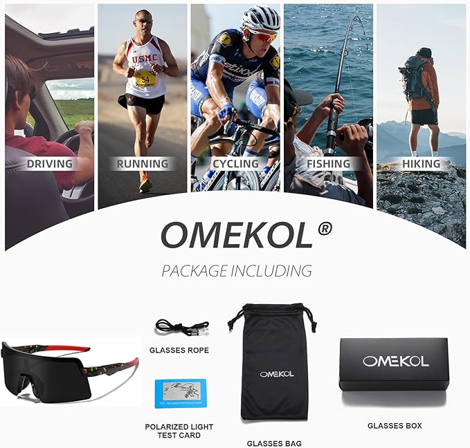 OMEKOL Two Sizes For Adults and Youth Polarized Sunglasses Men Women Outdoor Sport Baseball Glasses UV400 Cycling Eyewear