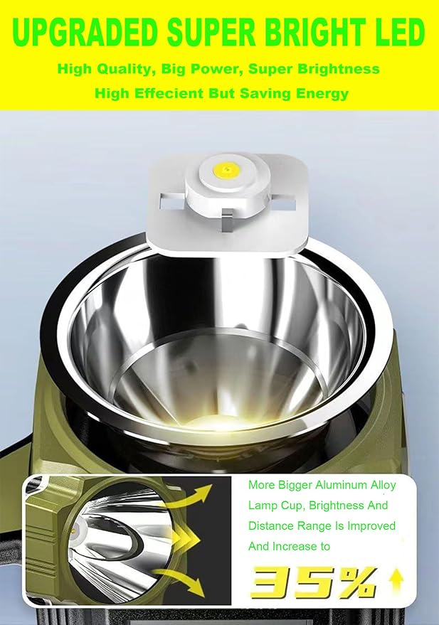 Solar Rechargeable LED Searchlight, Super Bright 13000LM Handheld LED Spotlight, Multi Function Camping Lantern Flashlight, 6 Light Modes, Waterproof IPX4, for Emergency, Home
