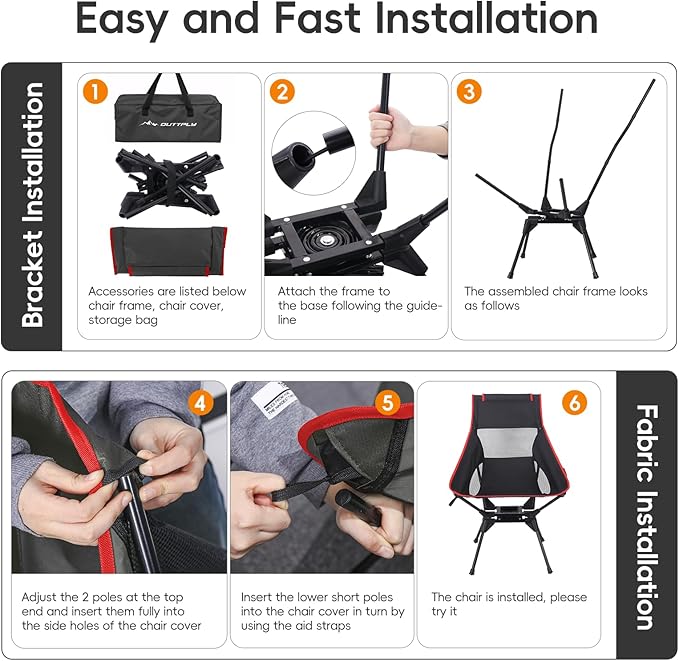 Swivel Camping Chair, High Back Folding Chair with Head Support, Side Cup Pocket, Stable Portable Outdoor Chair for Camp, Travel, Beach, Party, Fishing, Hiking, Backpacking, Black Red