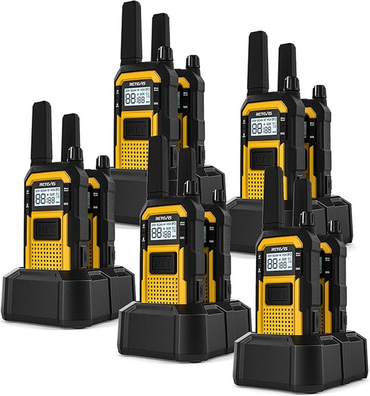 Retevis RB48 Heavy Duty Waterproof Walkie Talkies, Long Range Rechargeable Two Way Radios, Advanced Triple Proof, Vibration Reminder, for Warehousing Construction Contractor(10 Pack)